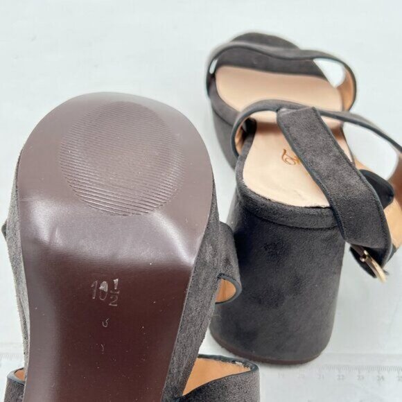 Grey Block High Platform Heel Peep Open Toe Sandals Ankle Strap - Picture 5 of 6